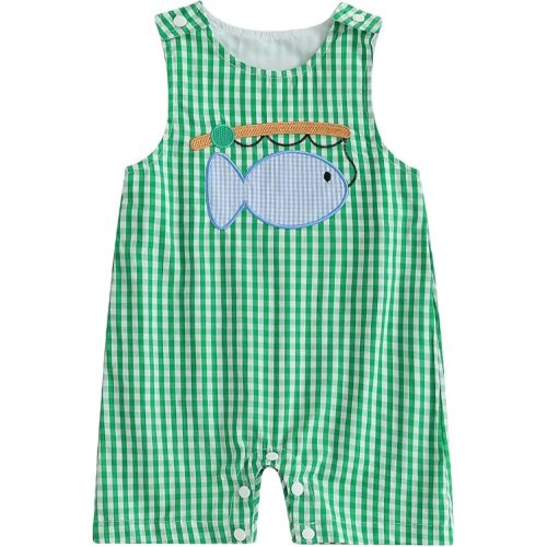 Baby Boy Summer Clothes Sleeveless Embroidery Dinosaur Striped Retro Romper Jumpsuit Smocked Shortall