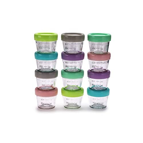 melii Glass Baby Food Freezer Jars, Snack Container with Lids, BPA Free, Microwave & Dishwasher safe (4oz - 12 piece set)