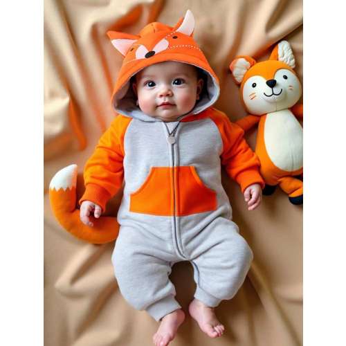 SHEIN Persoplay Kids Newborn Baby Boy Cute Fox Animal Ear Decor Orange Romper, Fall/Winter | SHEIN USA