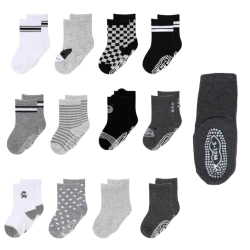 The Peanutshell Boy Buddies Grip Socks 12pk, Neutral Baby Socks