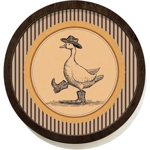 CalmVerve Western Cowboy Goose Nursery Round Wooden Wall Art,