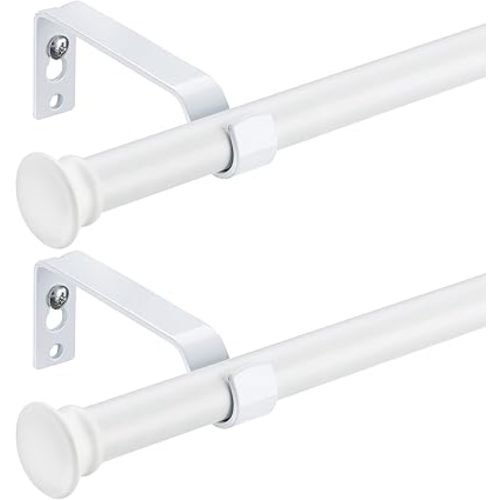 Curtain Rods 2 Pack, White Curtain Rods for Windows 28 to 48 Inch, 5/8 Inch Small Decorative Matte White Curtain Rod Set with Brackets, Splicing Adjustable Curtain Rods