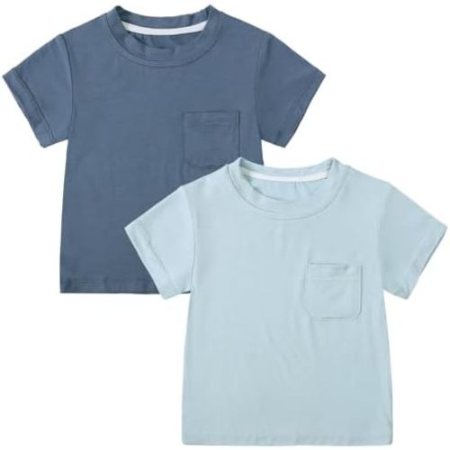 MYGBCPJS Toddler Boys Girls 2Pcs Bamboo Viscose Tshirt with Pocket Infant Baby Solid Short Sleeve Crewneck Tee Shirt T-shirt