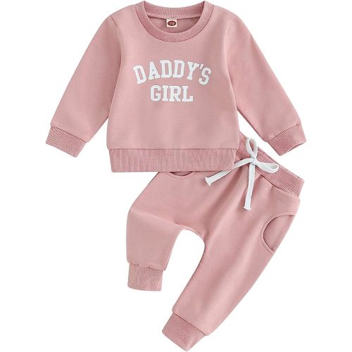 Baby Girl Clothes Daddy Mama Saying Outfits Long Sleeve Fall Winter Infant Toddler Sweatshirt Top Pants Set