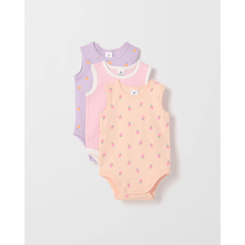 Baby Organic Cotton 3 Pack Sleeveless Rib Bodysuits - Multi Neon Fruit Peach