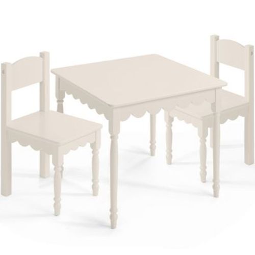Best Choice Products Kids Table and Chair Set for Toddlers, Solid Wood Activity Table, Scalloped Edge - Cream