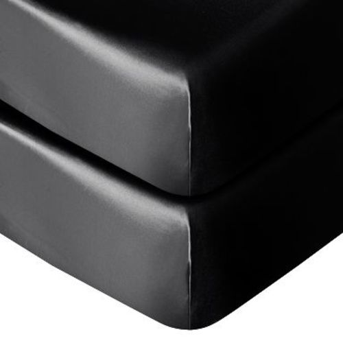 2 Pack Silk Satin Fitted Crib Sheet, Super Soft and Silky Crib Sheet for Boys, Girls, Unisex, 28x52 Inches, Black - NTBAY