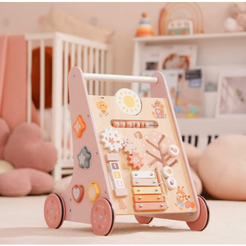 ROBUD Wooden Pink Baby Push Walker