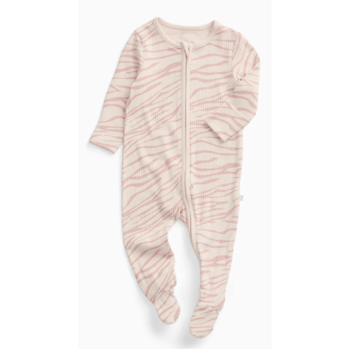 Zebra Sands Ribbed Clever Zip Baby Pajamas Ecru / Newborn
