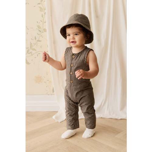 Organic Cotton Milo Jumpsuit - Coffee Grid