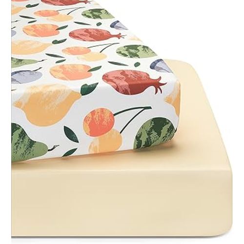 TILLYOU Baby Crib Sheets for Boys Girls, Super Soft Toddler Bed Sheets, 2 Pack Sheets for Standard Crib Mattress 28x52in, Fruit Shadow