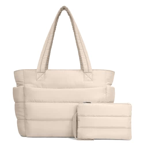 TOPDesign Puffer Tote Bag for Women, Lightweight Puffy Handbag with Compartments, Quilted Shoulder Bag for Work, Travel, Gym