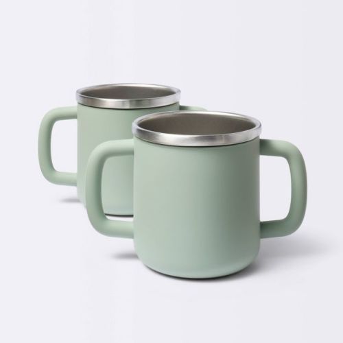 8 fl oz Stainless Steel Open Cups - Green - 2pk - Cloud Island™: Silicone Drinkware, Service For 1