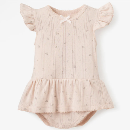 Blush Floral Organic Cotton Pointelle Baby Bubble Romper – Elegant Baby