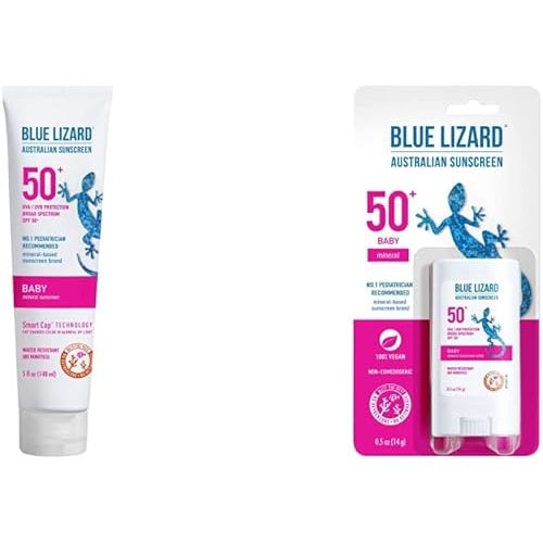 Bundle of Blue Lizard BABY Mineral Sunscreen with Zinc Oxide, SPF 50+, 5 oz. Tube + Blue Lizard BABY Mineral Sunscreen Stick with Zinc Oxide, SPF 50+