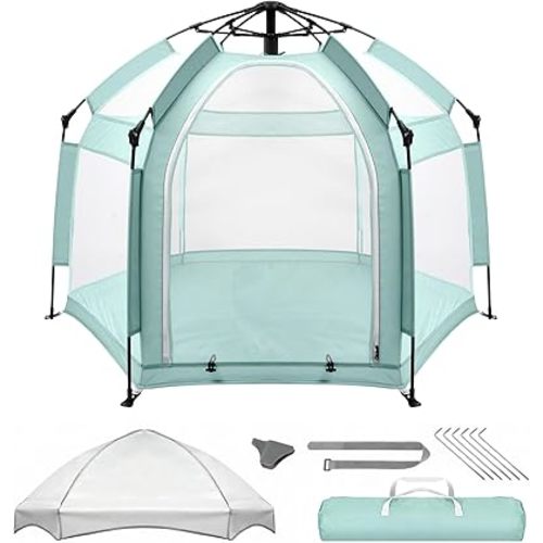 Palopalo Mint Green Pop Up Baby Beach Tent - UPF50+ Sun Protection Canopy & Mosquito Net, Instant Setup Portable Playpen for Indoor & Outdoor Play, Lightweight Pack and Play Yard