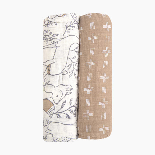 Crane Baby Cotton Muslin Swaddles (2 Pack) - Ezra Forest And Copper Dash