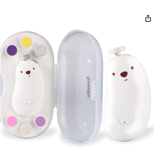 Baby Nail File Electric, Gentle Rechargeable Nail Trimmer, Baby Nail Clippers Grooming Kit Manicure Set for Infant Toddler or Adults, 6 Grinding Head Replacement Pads White