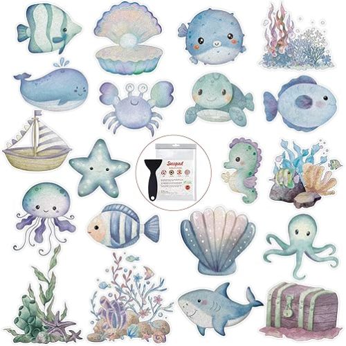 Secopad Bathtub Non Slip Stickers with Strong Adhesive, 20pcs Large Cute Sea Creature Anti Slip Shower Decal with Scraper for Bath Tub, Shower Floor, Stairs