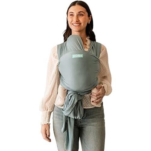 Moby Baby Wrap Carrier Evolution for Newborns to Toddlers (8-33lbs), Infant Sling Carrier, Lightweight & Hands Free Design, Adjustable for All Body Types, Baby Registry Gift (Sea Glass)