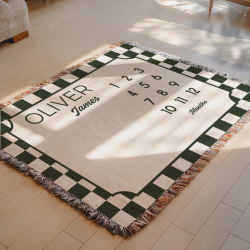 Personalized Baby Boy Milestone Blanket, Custom Checkered Baby Name Blanket, Monthly Baby Blanket, Newborn Boy Keepsake, Nursery Decor Gift