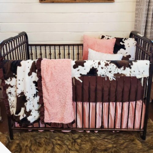 Cow Minky and Peach Western Girl Crib Bedding