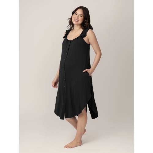 Ruffle Strap Labor & Delivery Gown | Black XL