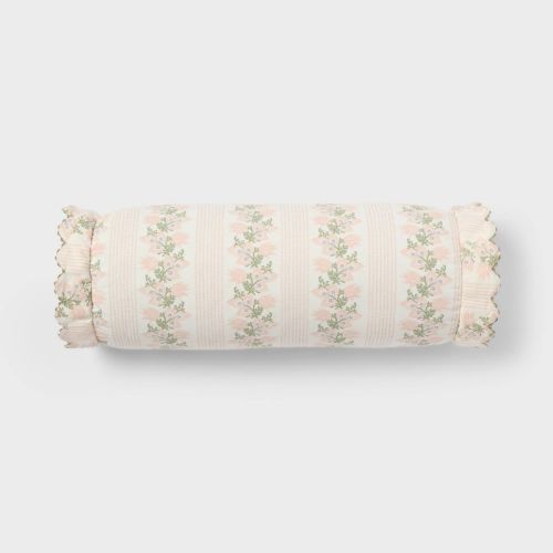 18"x7" Bolster Striped Floral Decorative Throw Pillow for Dorm - Threshold™