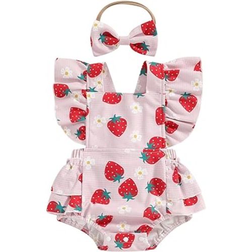 Infant Baby Girl Summer Clothes Outfits Cute Print Fly Sleeve Romper Jumpsuit Bodysuit with Headband