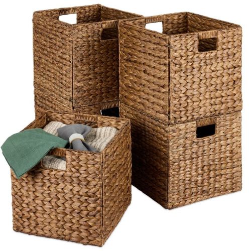 Best Choice Products 10.5x10.5in Hyacinth Storage Baskets, Set of 5 Multipurpose Collapsible Organizers - Chesnut