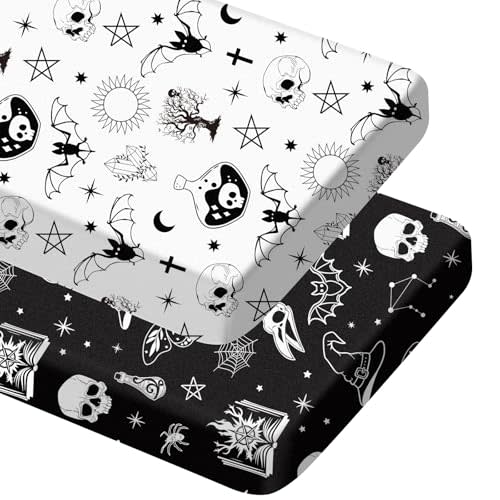 Mindsoft 2 Pcs Gothic Crib Sheet Set Fitted 52 x 28 x 8 Inches | Fit for Standard Crib Toddler Mattress, Newborn Gifts for Girl Boys, Breathable Soft Baby Sheet