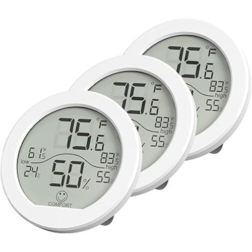 Digital Hygrometer 3 Pack Room Thermometer and Humidity Gauge LCD Hygrometer with Max and Min Records (White)