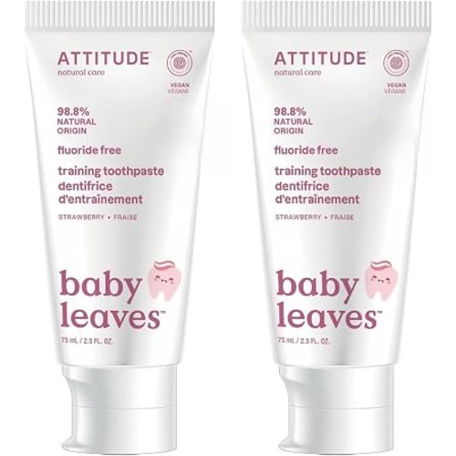 Attitude Baby and Child Fluoride-Free Training Toothpaste, Naturally Derived Ingredients, Vegan, EWG Verified, Strawberry, 2.6 Oz (Pack of 2)