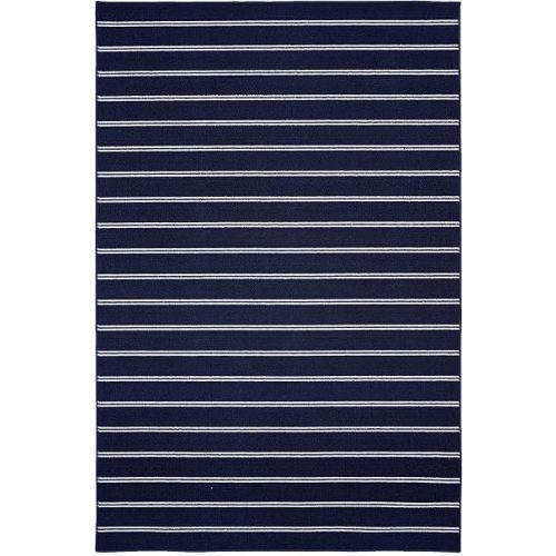 Garland Rug Avery Striped Navy Blue/White 5 Ft X 7 Ft 6 in Rug Non-Slip, Soft, Stain-Resistant Ideal for Living Rooms & Hallways, Stylish & Durable for High-Traffic Areas