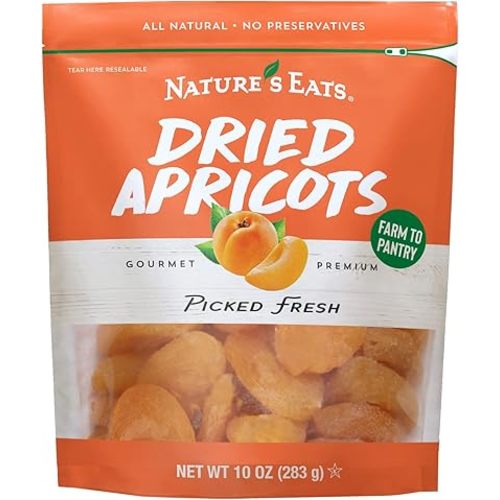 Nature's Eat Sun Dried Turkish Apricots - Dried Apricots Organic, Healthy Fruit Snacks for Adults & Kids - No Sugar Added - Gluten Free & Vegan - Resealable Bag 10 Ounce (Pack of 1)