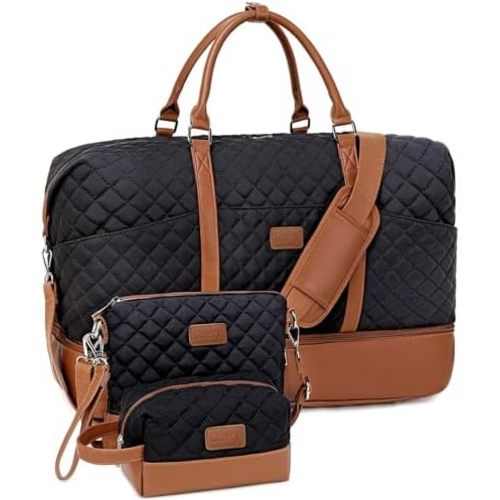 Weekender Bag, Large Travel Duffel Bag for Women, Carry on Overnight Bag with Shoe Compartment and Toiletry Bags