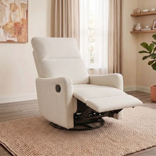 Swivel Recliner Chair with 360° Rotation, Beige Upholstered Glider Recliner with Footrest, Compact Lounge Chair for Living Room, Bedroom-Panipeachy