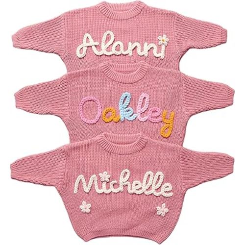 Personalized Newborn Girl Outfit,Custom Name Baby Girl Sweater,Knitted Baby Clothes, for Girl Boy,Personalized Baby Gifts for Birthday Multicolor