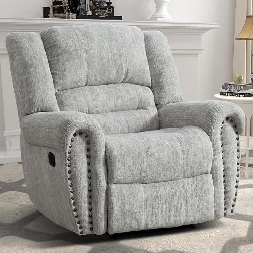 CANMOV Manual Recliner Chair, Classic and Traditional Manual Recliner Chair with Comfortable Arms and Back Single Sofa for Living Room, White Grey