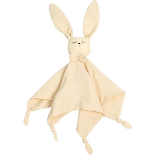 Little Rawr Easter Organic Cotton Muslin Bunny Loveys for Babies Baby Security Blanket Baby Snuggle Toy Newborn Essentials Must Haves(Rabbit-Off White)