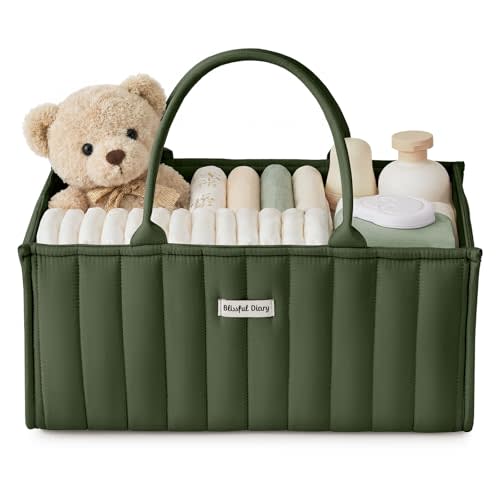 Blissful Diary Baby Diaper Caddy Organizer, Stylish Storage Basket for Newborn Essentials and Diaper Station, Gift for Baby Shower and Registry Must-Have, Deep Green