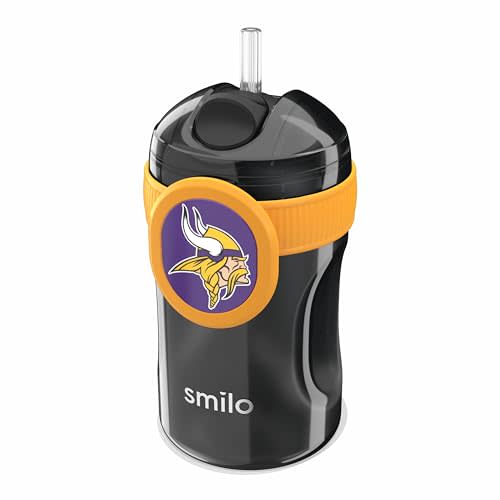 Smilo Straw Cup - Minnesota Vikings Officially Licensed NFL Sippy Cup - Baby and Toddler Cup with Weighted Silicone Straw and 8.5 oz Capacity - BPA-Free