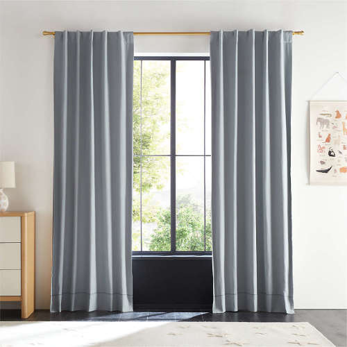 Mist Blue Embroidered Stitch Organic Cotton Blackout Curtain Panel 44"x96"