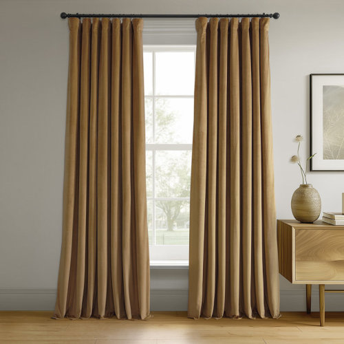 Gracie Oaks Olivia Signature Thermal Lined 100% Blackout Velvet Curtains for Bedroom & Living Room Curtains Single Panel drapes (1 Panel) & Reviews | Wayfair
