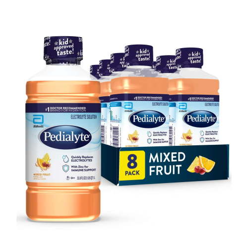 Pedialyte Electrolyte Drink, For Kids & Adults, Mixed Fruit, 1 Liter, Pack of 8