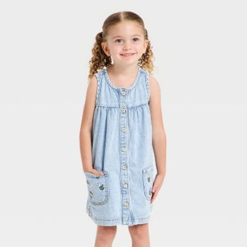 Toddler Girls' Embroidered Denim Dress - Cat & Jack™ Light Wash 12M