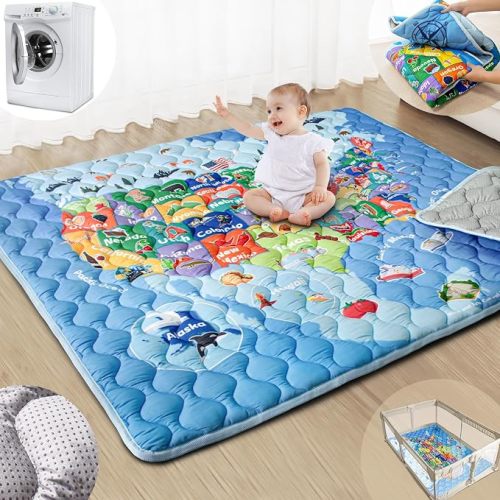 Baby Play Mat (Map Design) for Play Pen, 71”x59”
