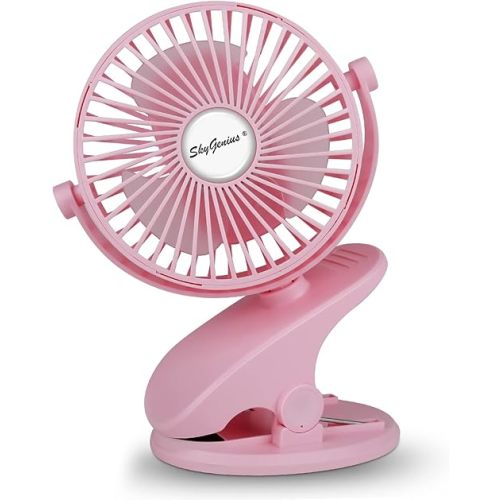 SkyGenius Battery Operated Clip On Baby Stroller Fan (Pink)