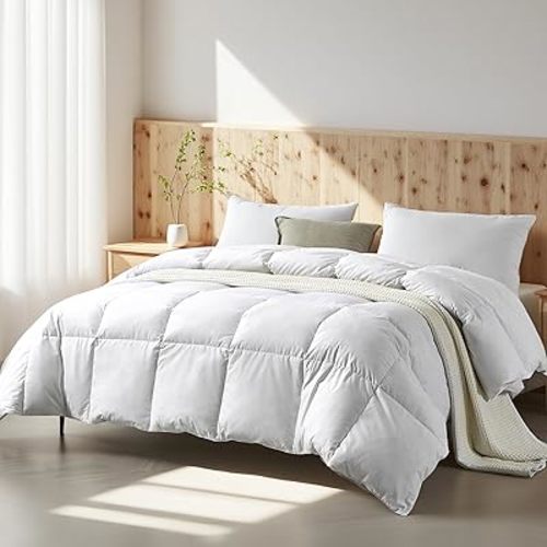 Farm To Home Organic Cotton Feather Down Comforter Twin Size, 100% Organic Cotton Cover, All Seasons Luxury Duvet Insert with Corner Tabs, Cozy HotelCollections White Bedding Comforters, 68"x90"