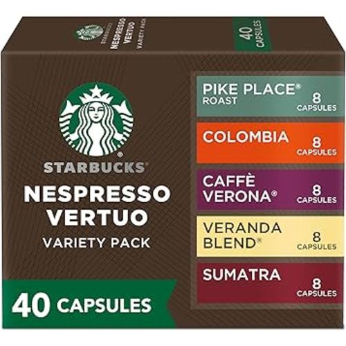 Starbucks by Nespresso Vertuo, Blonde, Medium, and Dark Roast Variety Pack Coffee, 40-count Coffee Pods, Brews 7.8 oz.